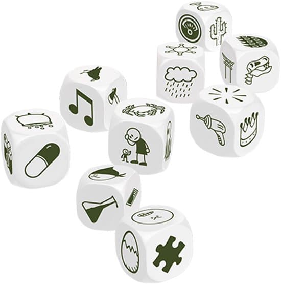 Doos van Rory's Story Cubes dobbelspel creatief fantasierijk reizen.