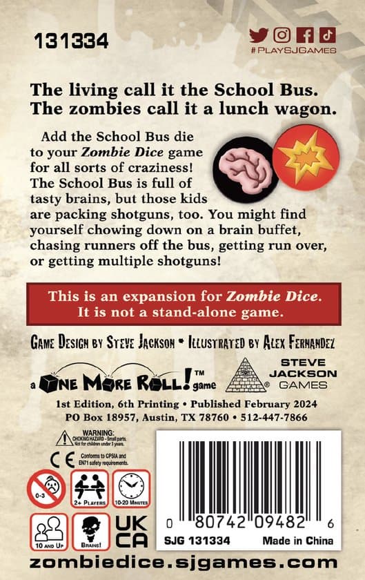 Doos van Zombie Dice 3: School Bus (uitbreiding)
